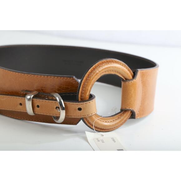 Vintage Camel Brown Leather Wide Waist Belt Made in Italy Boho Chic Size M - Picture 4 of 16